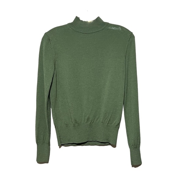 Kate Hill Mock Neck Sweater Green Lightweight Italian Merino Wool Preppy Small - Picture 6 of 9